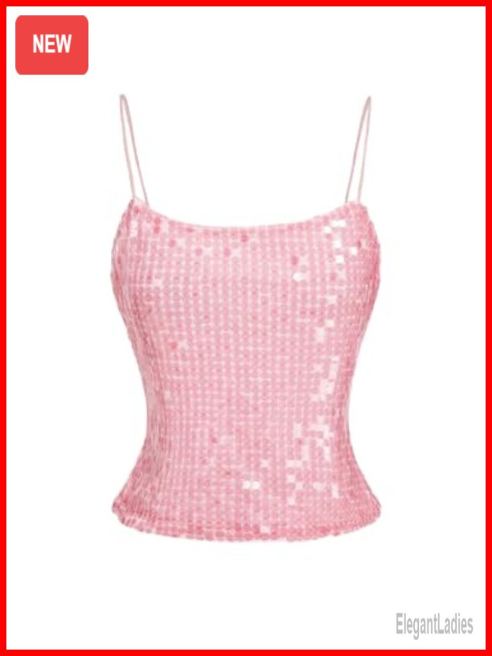 Women's Sparkly Sequin Spaghetti Strap Cami Top Slim Fit Party Club